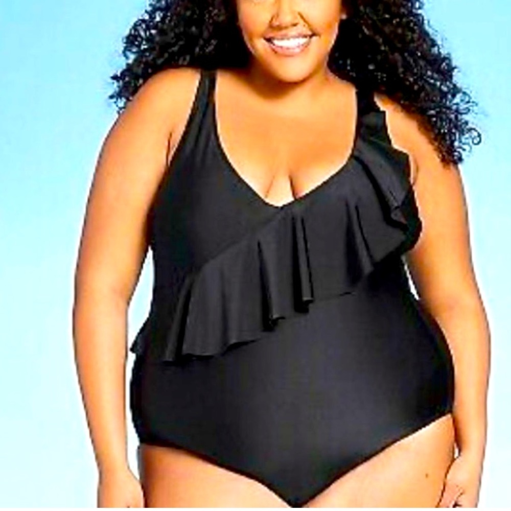 🆕KONA SOL: Asymmetrical Ruffle One-Piece High Coverage Swimsuit- Sz 20W